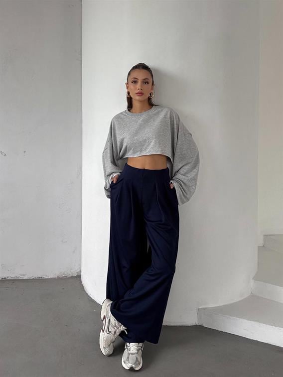 Yoyo Lacivert Pileli Oysh Modal Palazzo Pantolon