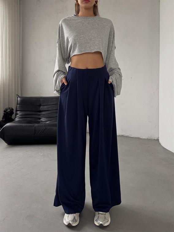 Yoyo Lacivert Pileli Oysh Modal Palazzo Pantolon