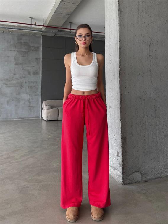 Zenia Bol Paça Oversize Kırmızı Eşofman Altı