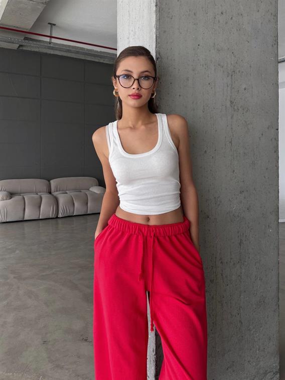 Zenia Bol Paça Oversize Kırmızı Eşofman Altı