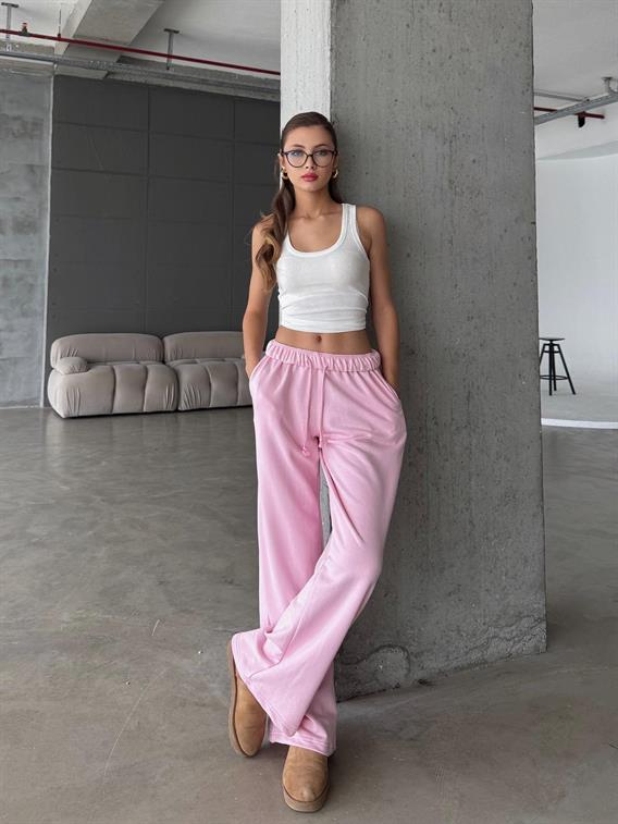 Zenia Bol Paça Oversize Pembe Eşofman Altı