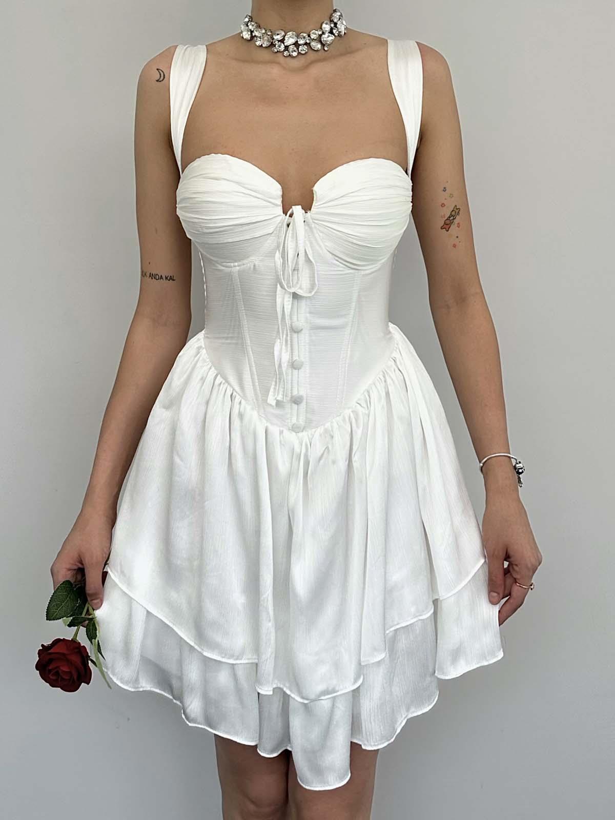 Cruella Beyaz Korseli Elbise | oykuwear.com.tr