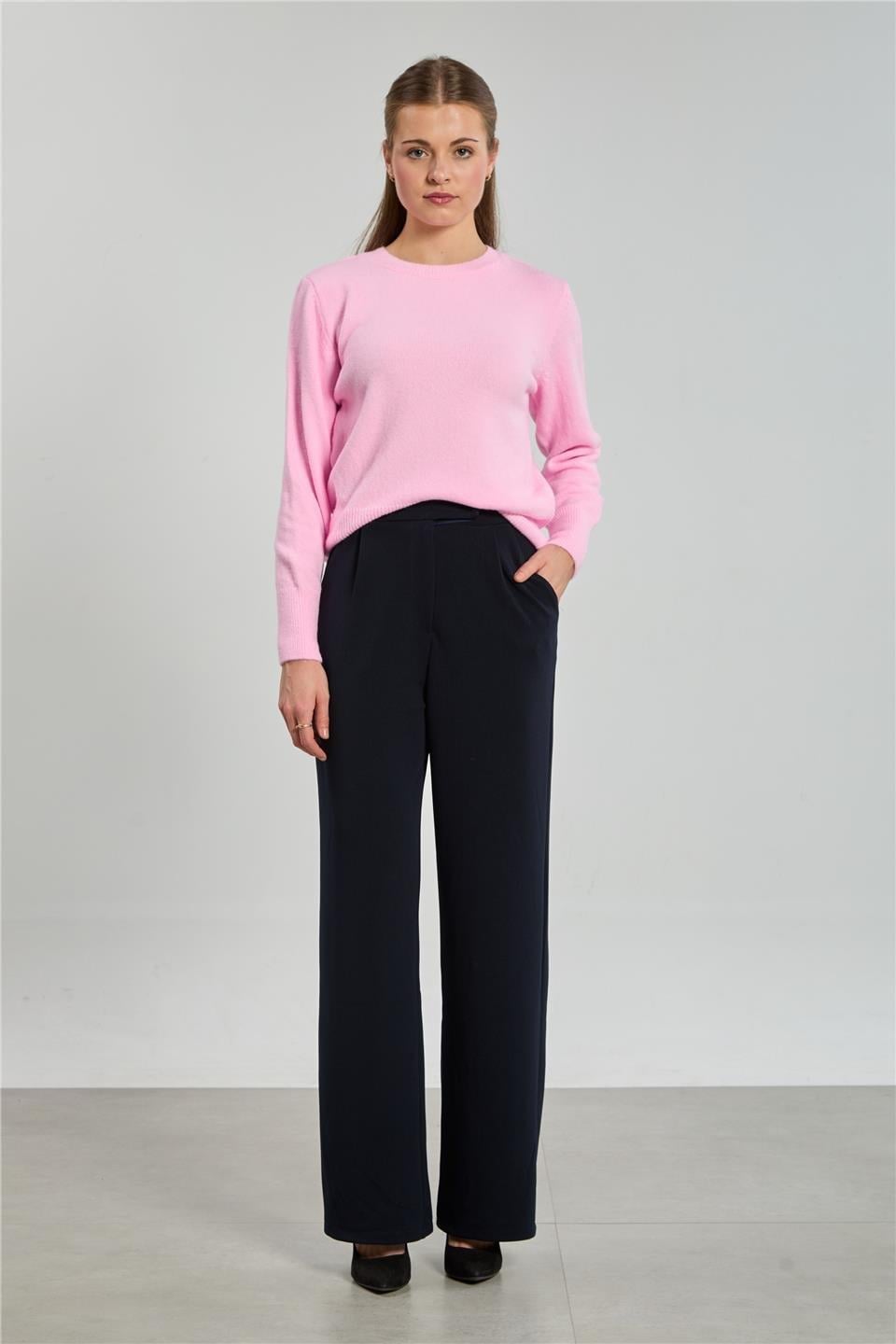 Bisiklet yaka triko kazak--6353 - Toz Pembe