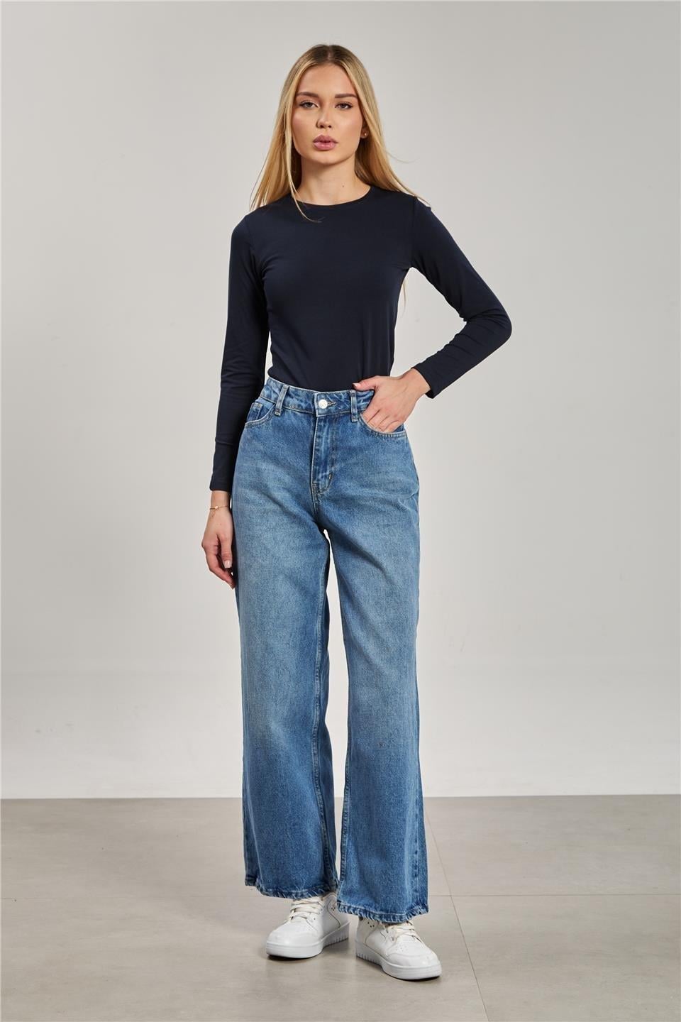 Bisiklet yaka uzun kollu body-150 - Lacivert