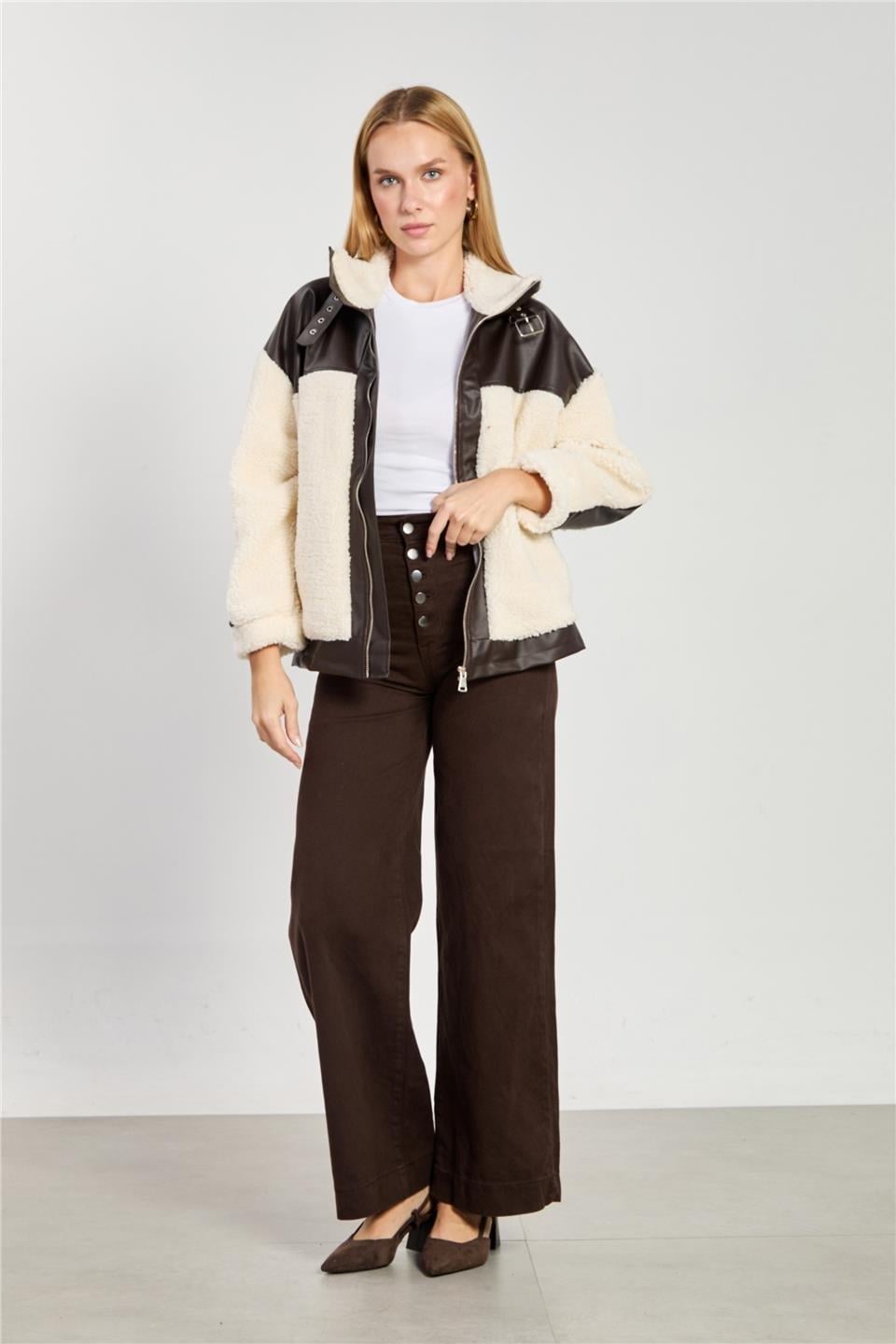 Deri garnili welsoft mont-2631 - Kahve