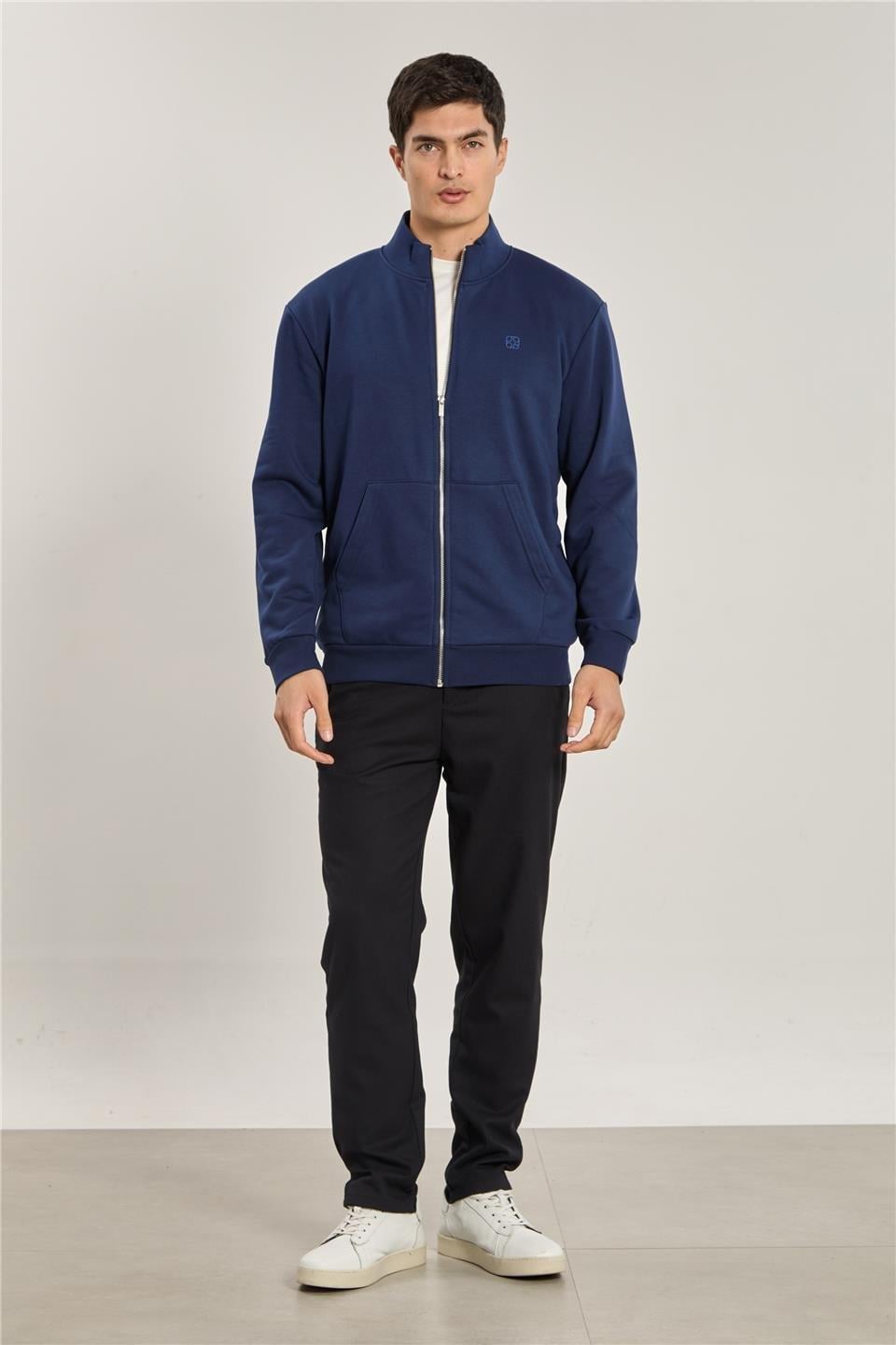 Dik yaka fermuarlı sweatshirt-1104 - İndigo