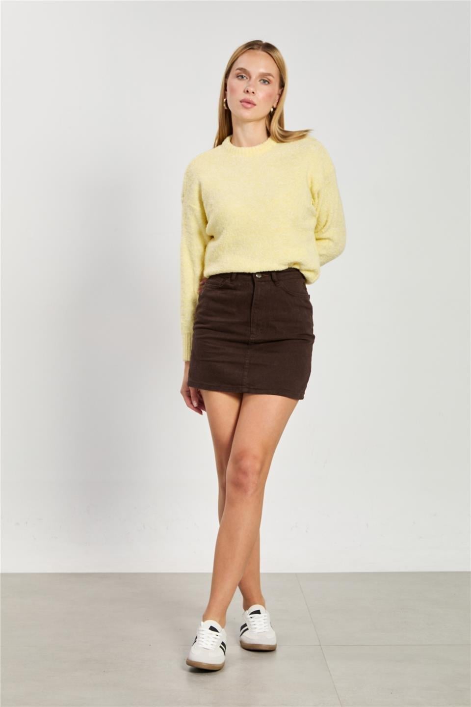 Gabardin mini etek-1743 - Acı Kahve