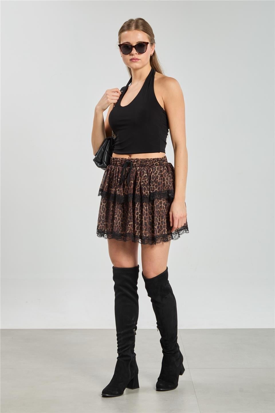 Halter yaka bluz-13835 - Siyah