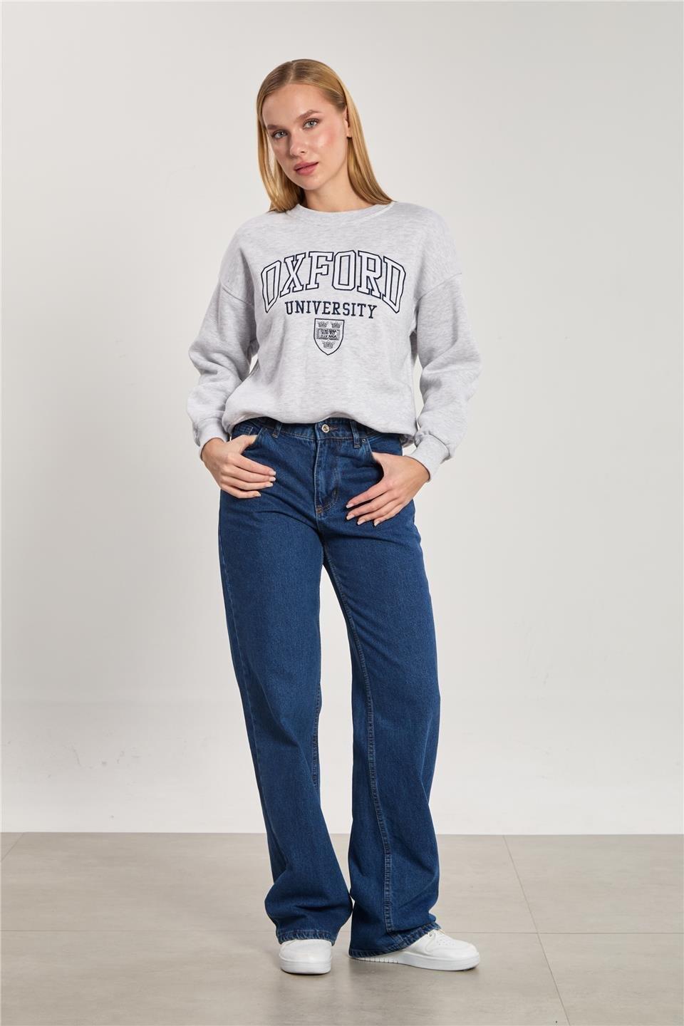 Oxford baskılı sweatshirt-DVN1340 - Kar Melanj
