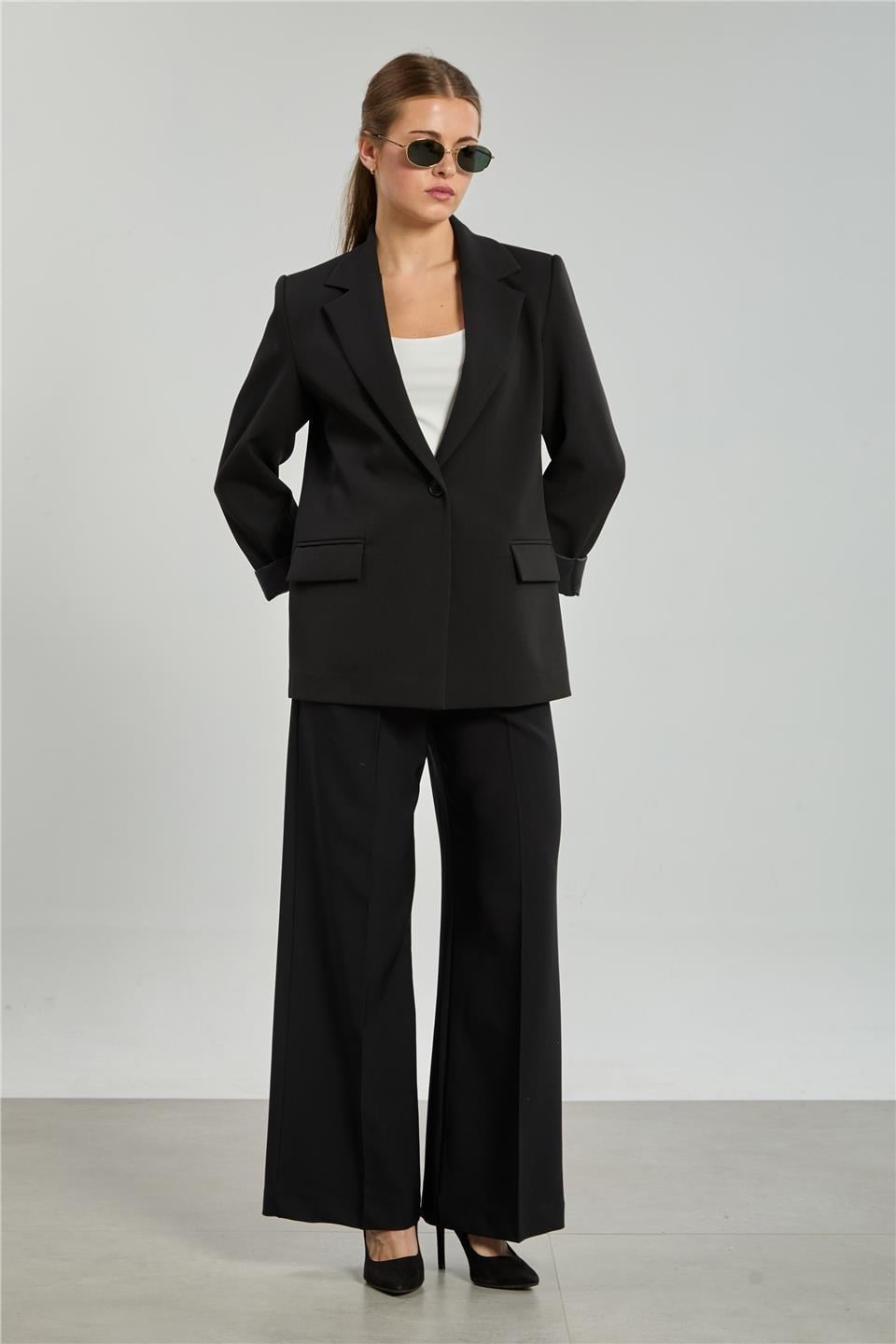 Tek düğmeli blazer ceket-2787 - Siyah