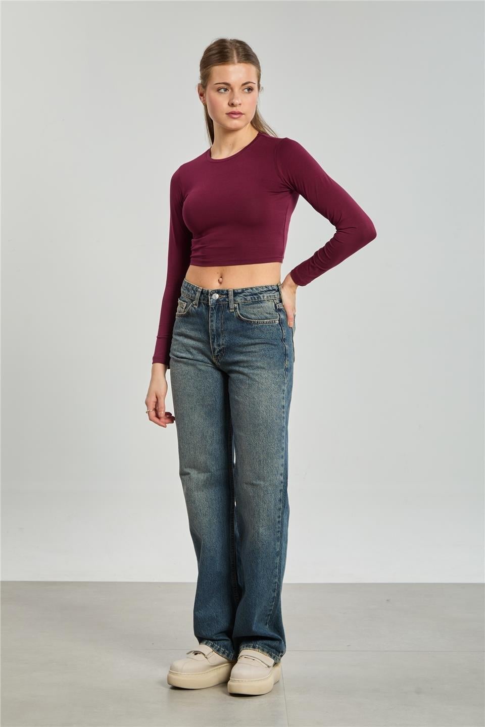 Uzun kollu body-K660 - Vişne