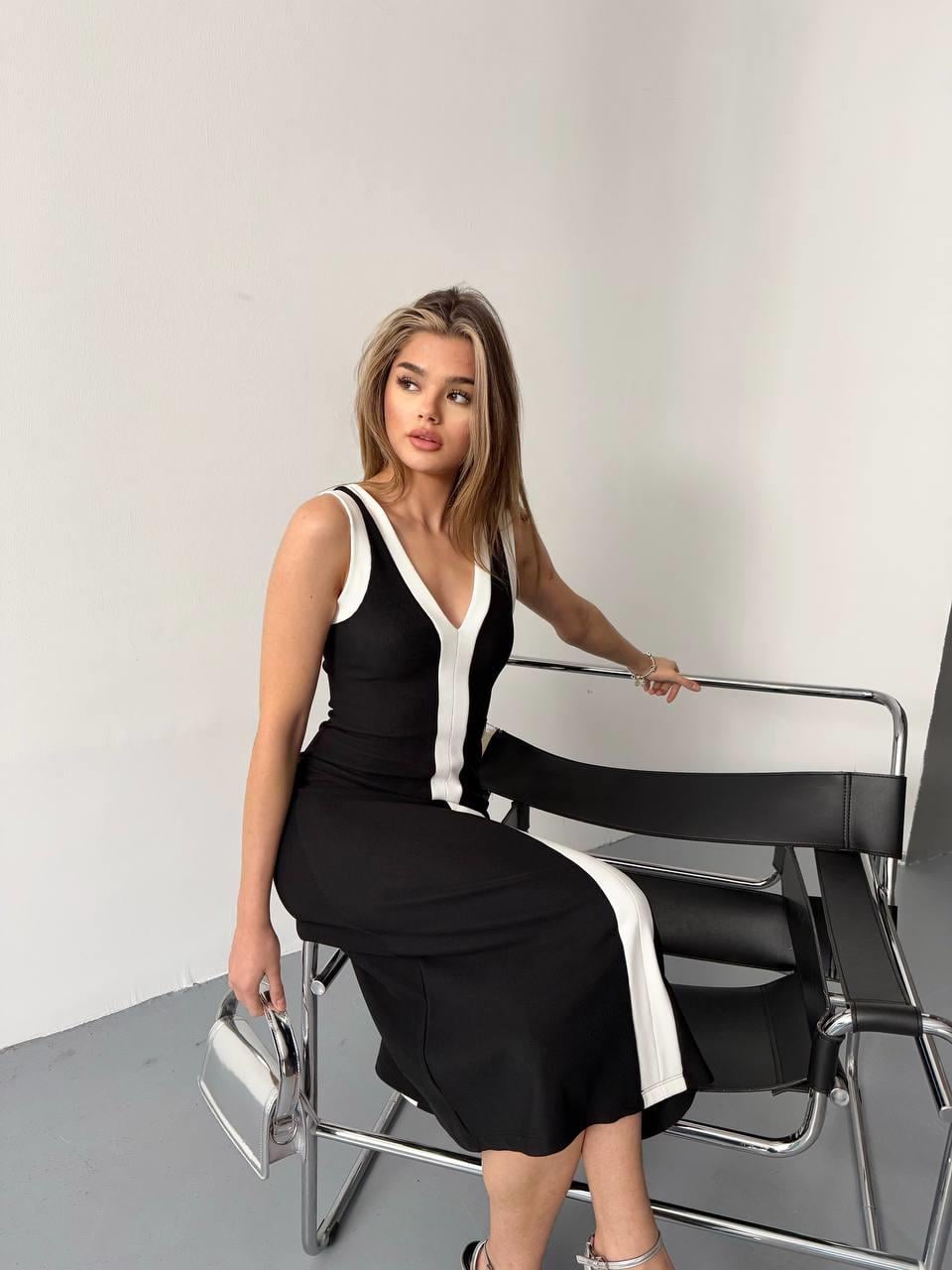 V YAKA ELBİSE-2374 - SİYAH