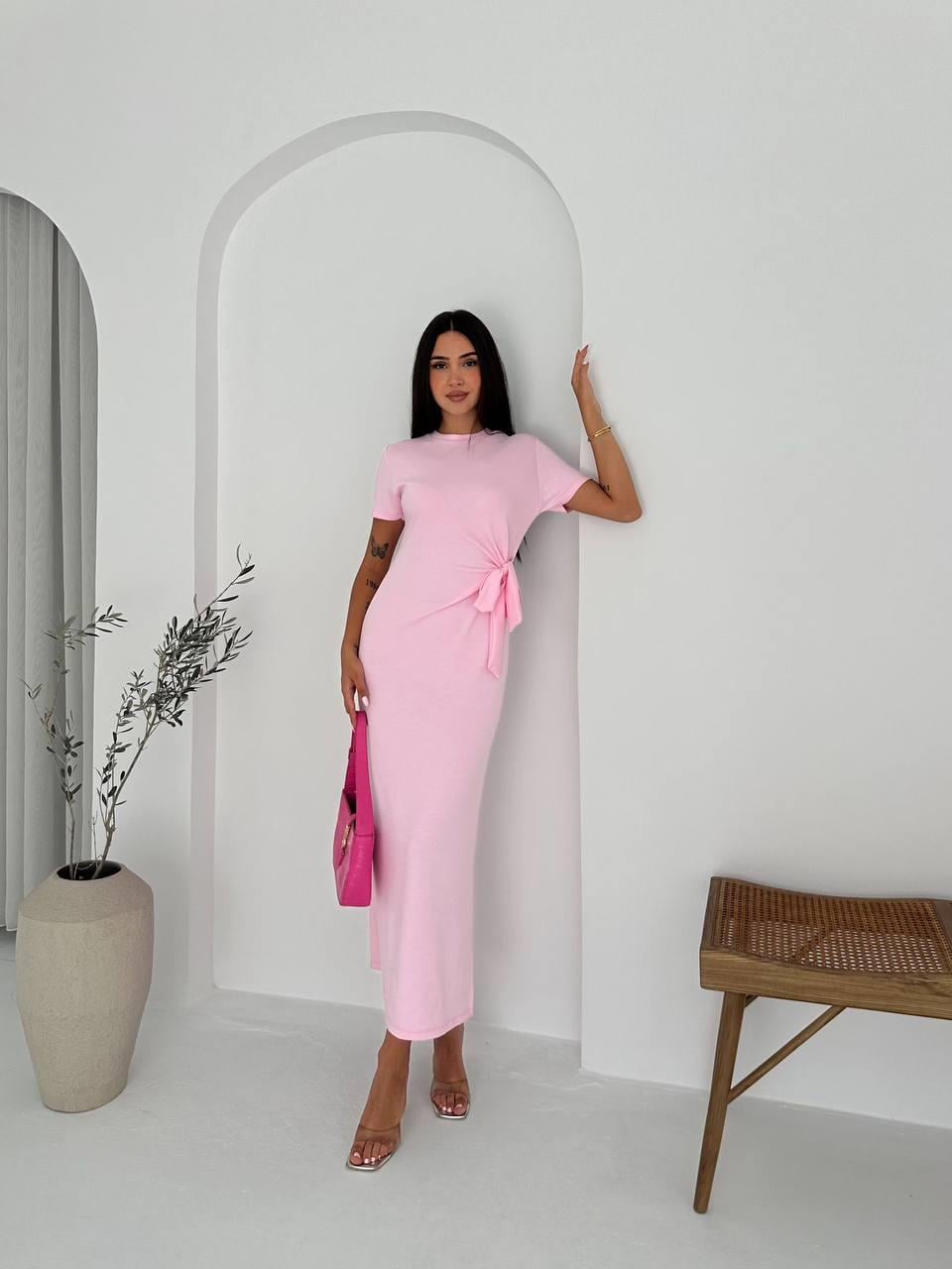 BAĞLAMALI ELBİSE-2114 - PEMBE