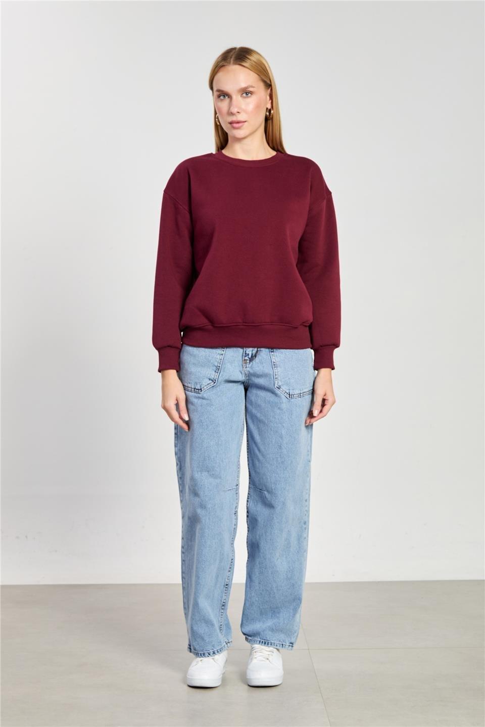 Bisiklet yaka oversize sweatshirt-82-146 - Mürdüm