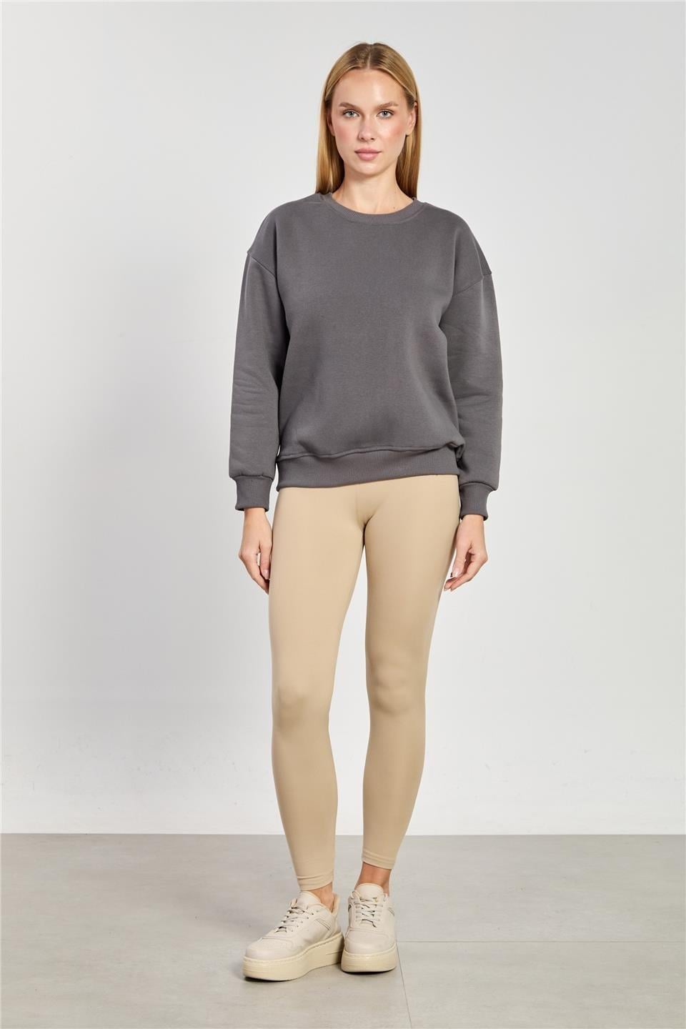 Bisiklet yaka oversize sweatshirt-82-146 - Antrasit