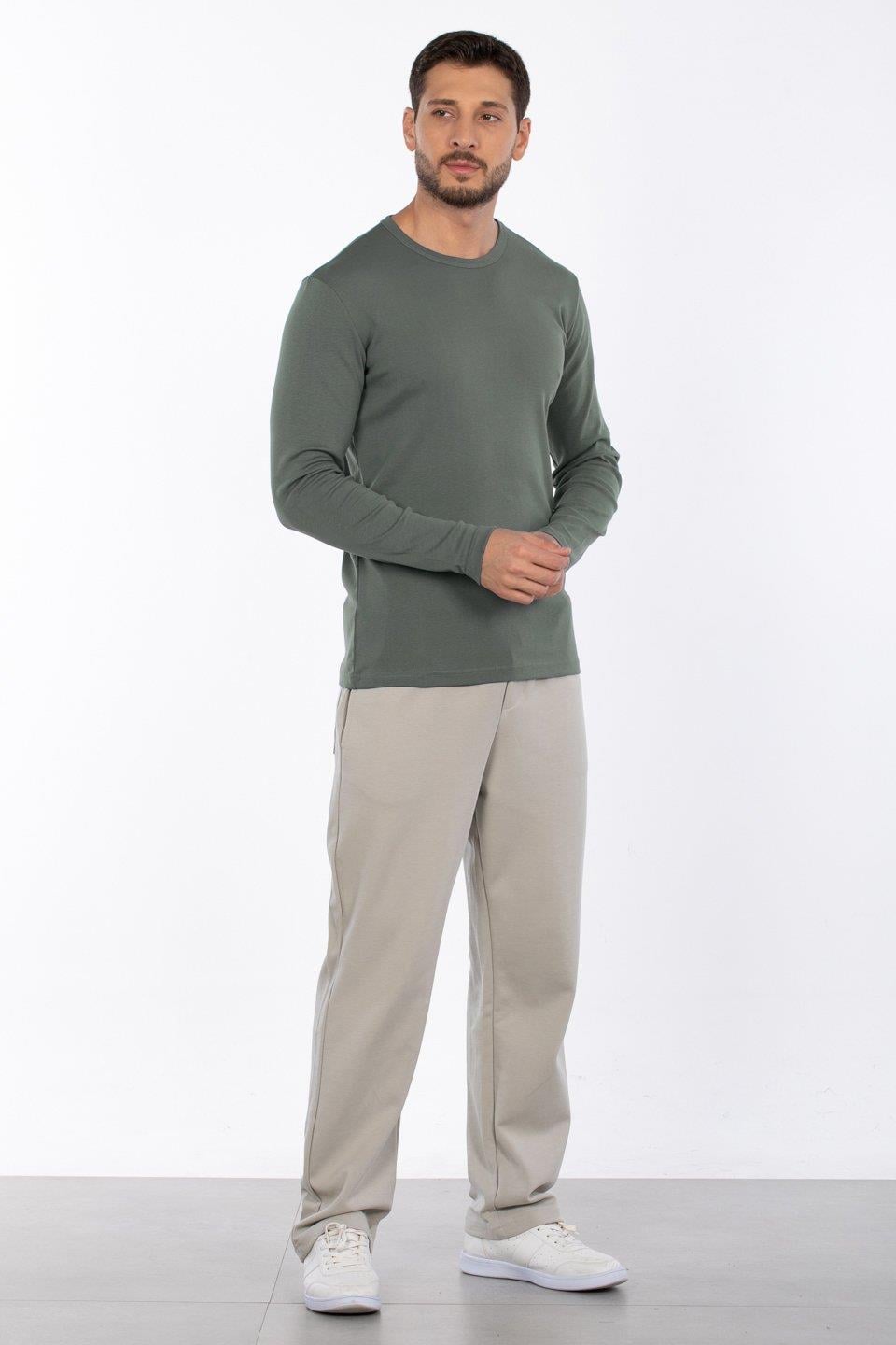 Bisiklet yaka sweatshirt-5074-1 - A.Haki