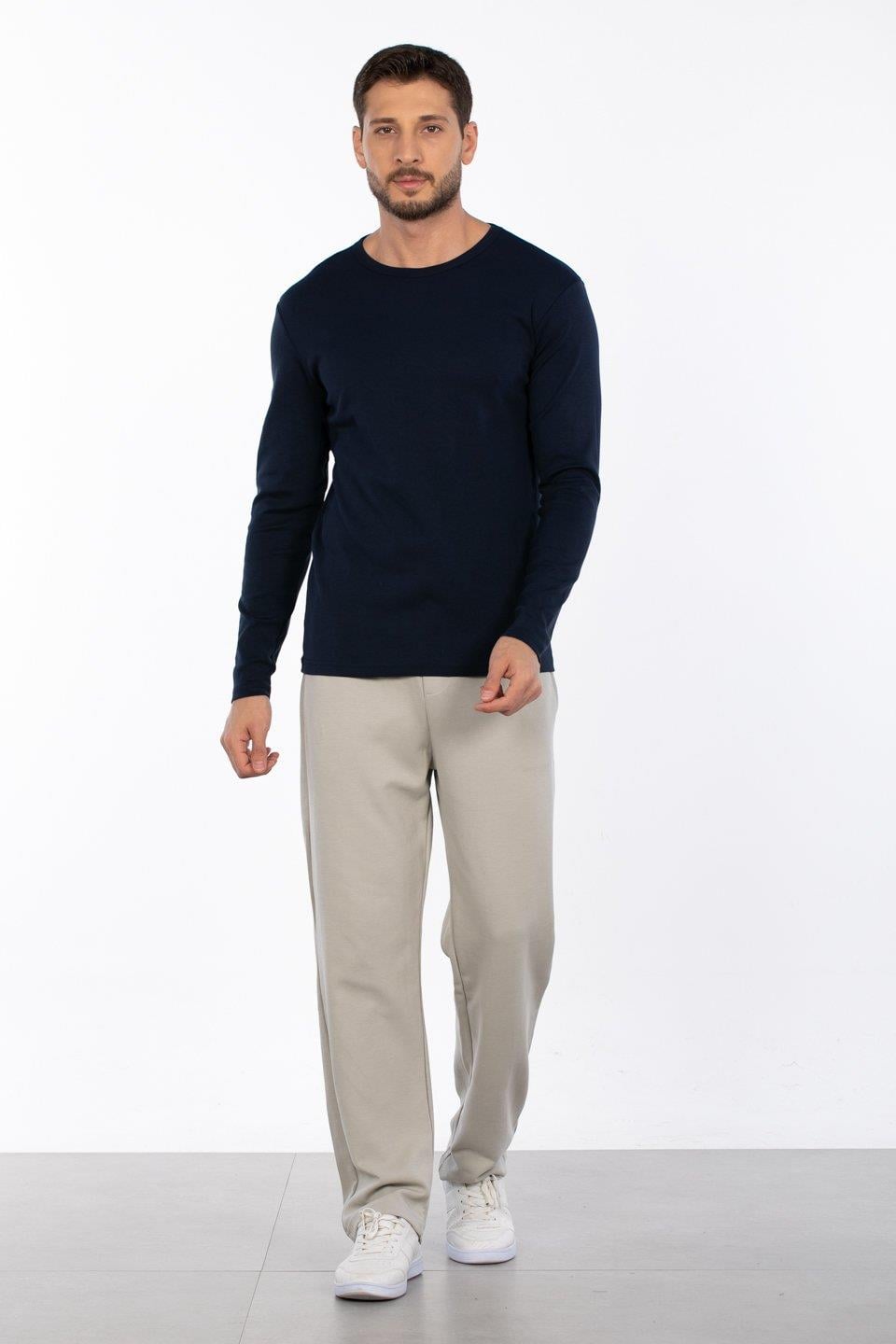 Bisiklet yaka sweatshirt-5074-1 - İndigo