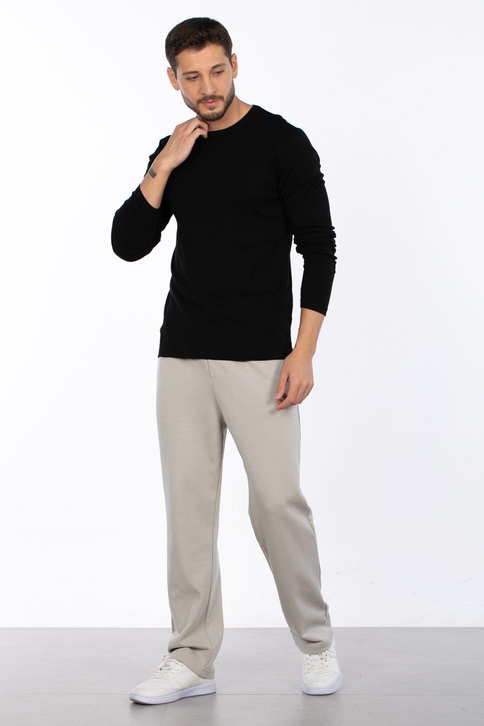 Bisiklet yaka sweatshirt-5074-1 - Siyah