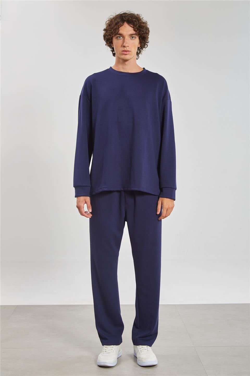 Bisiklet yaka sweatshirt-9057 - Lacivert