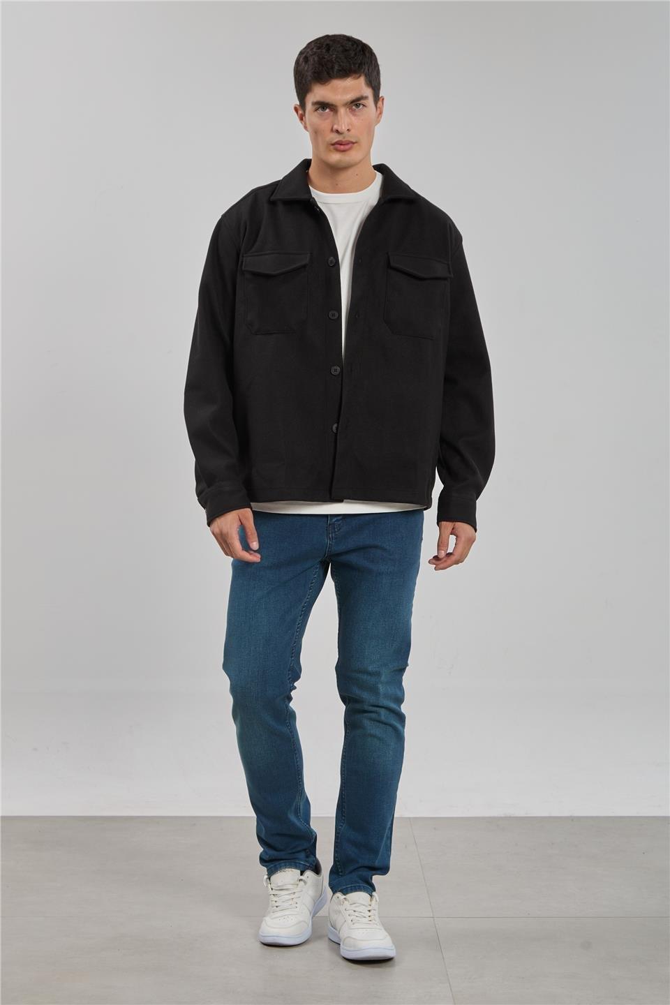 Çift cep kaşe ceket-1191 - Siyah