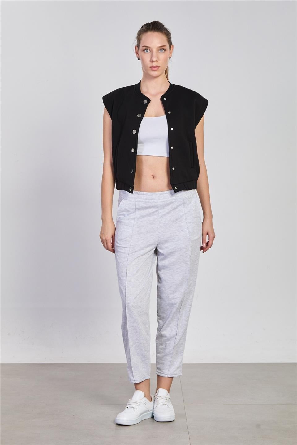 Çıtçıtlı sweat yelek-5688 - Siyah