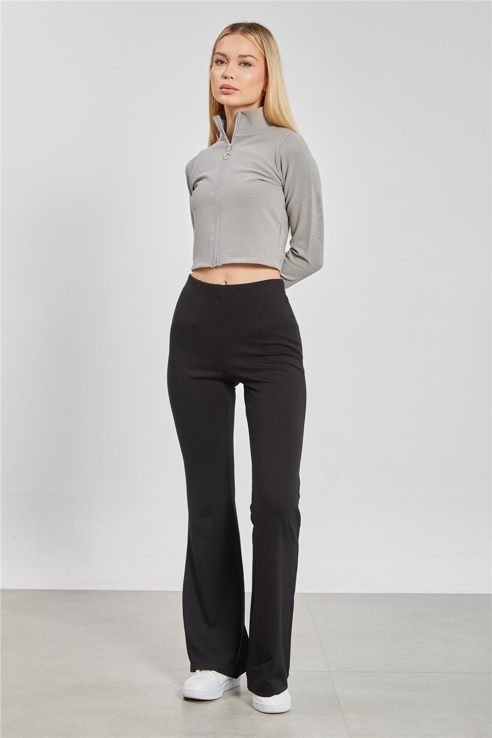 Dik yaka fermuarlı body-612-31 - Gri