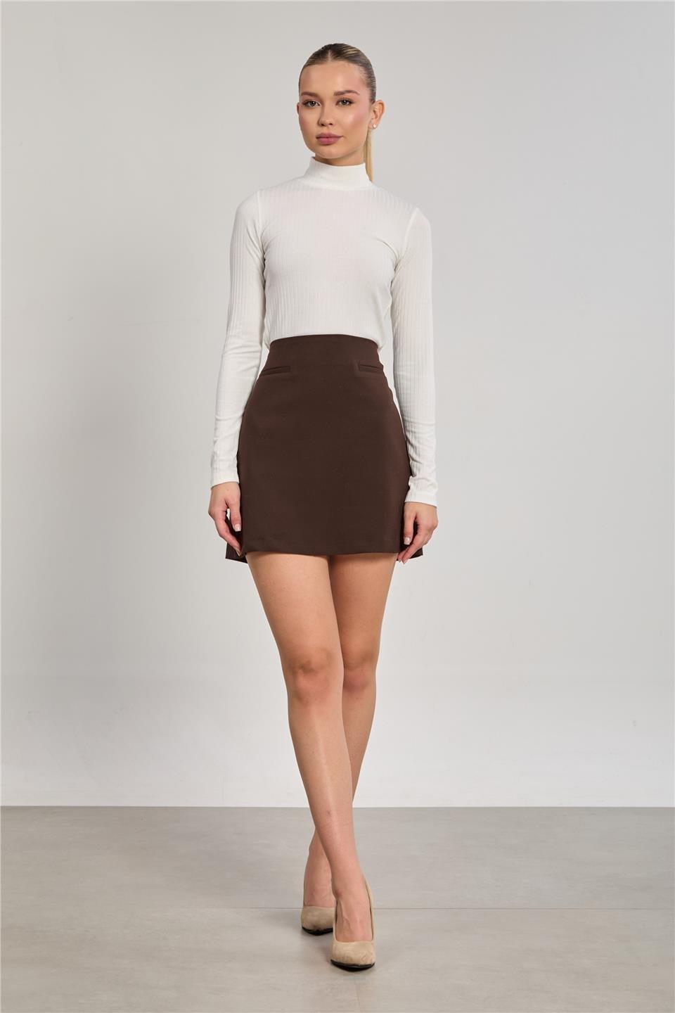 Dik yaka fitilli uzun kol crop body-609-20 - Beyaz