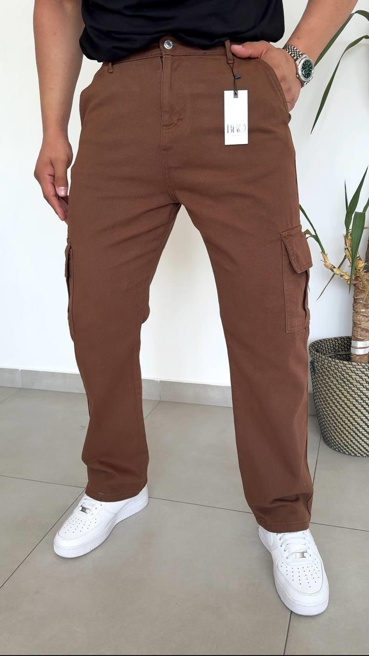 GABARDİN KARGO CEP BAGGY PANTOLON-5000 - KAHVE