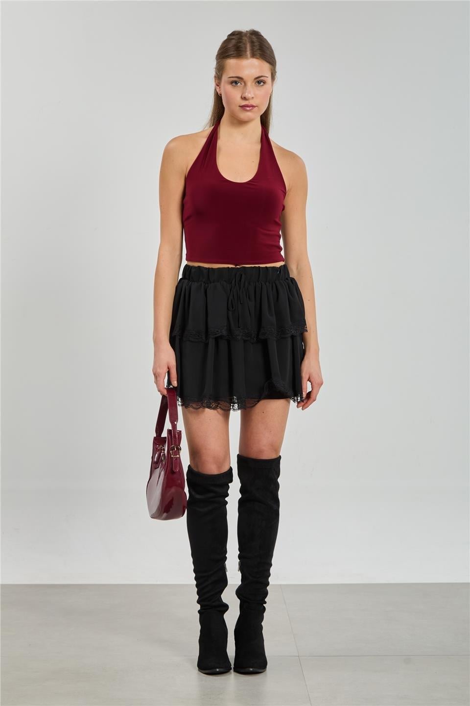 Halter yaka bluz-13835 - Bordo