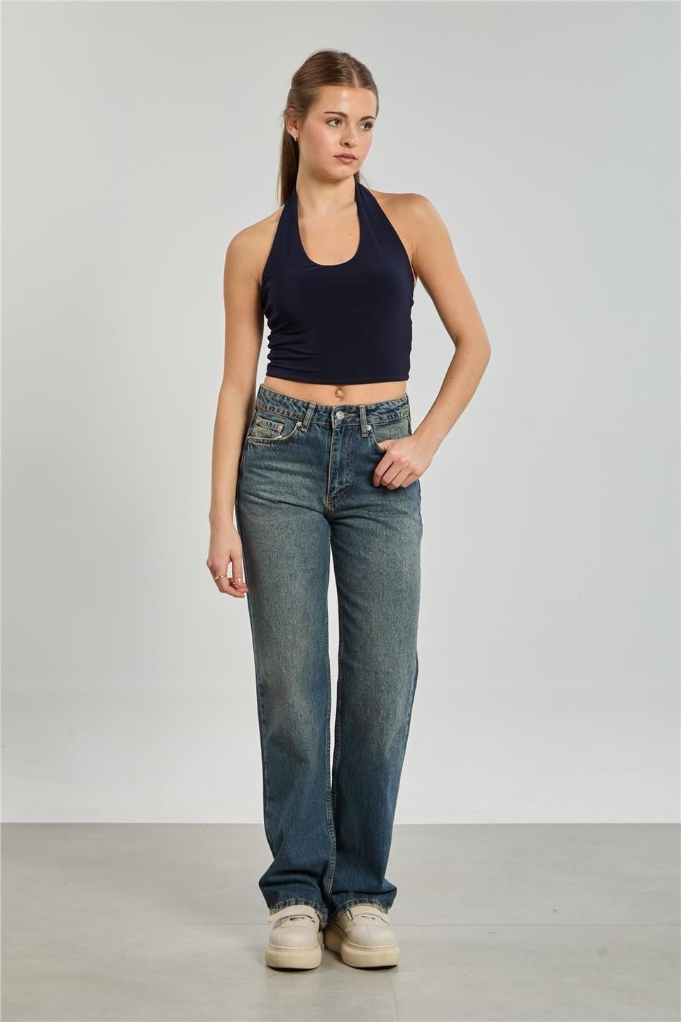 Halter yaka bluz-13835 - Lacivert