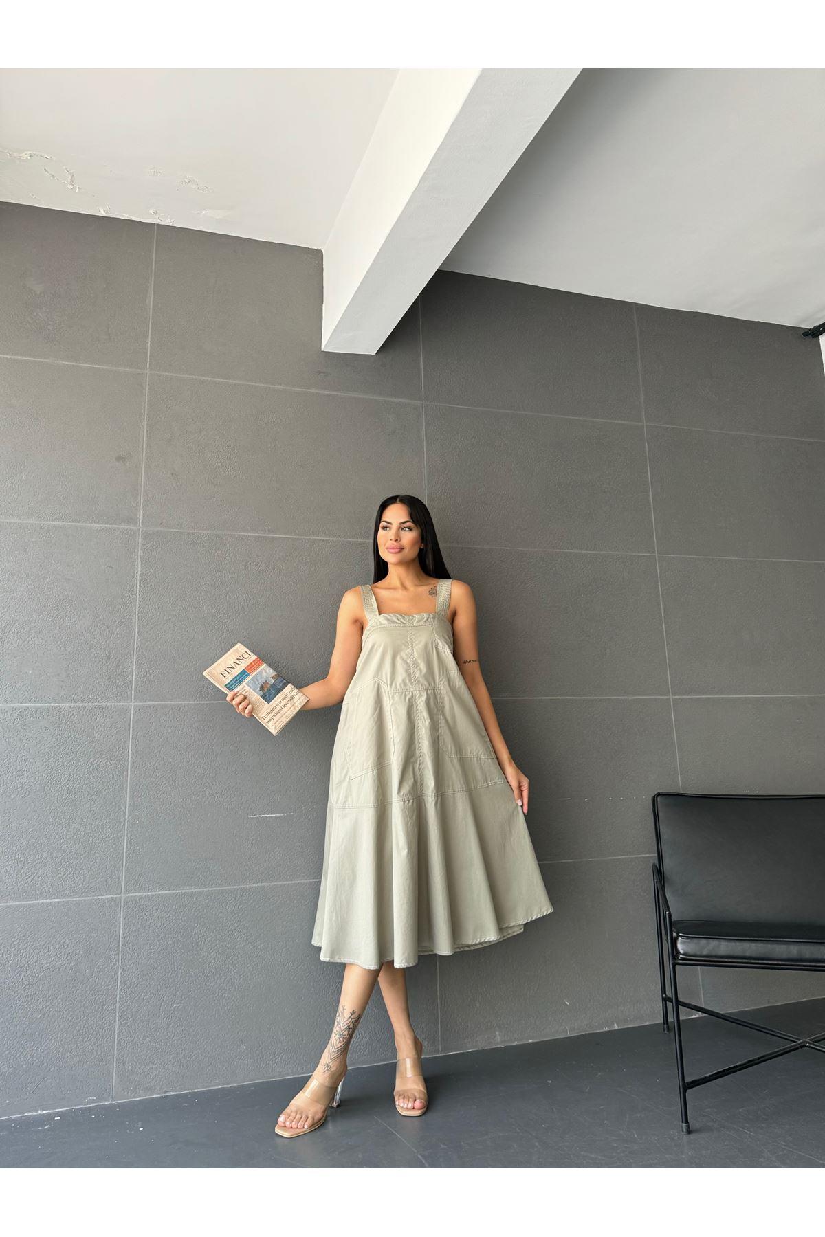 KALIN ASKILI UZUN ELBİSE-4069 - YEŞİL