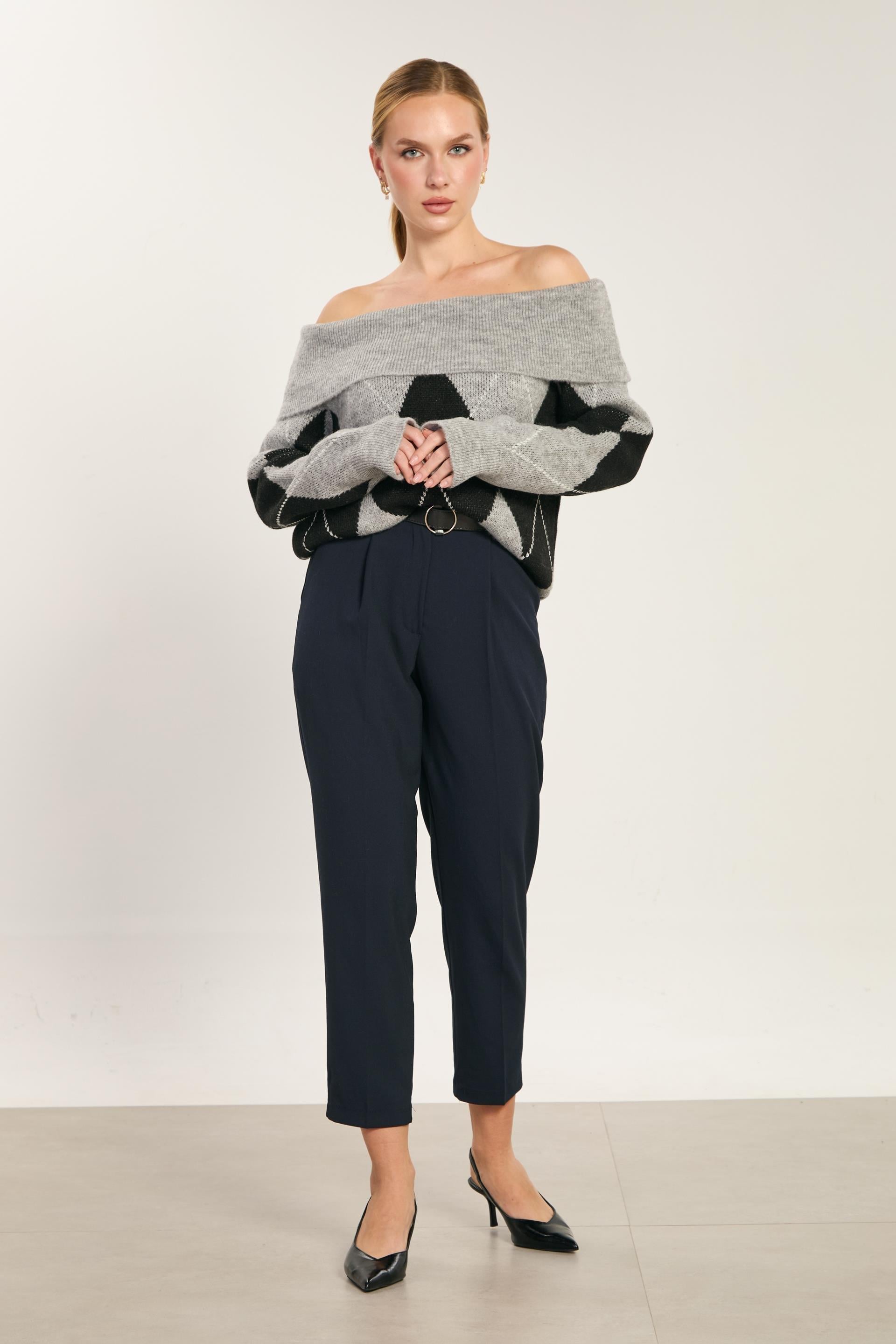 Kemerli pantolon-3965 - Lacivert
