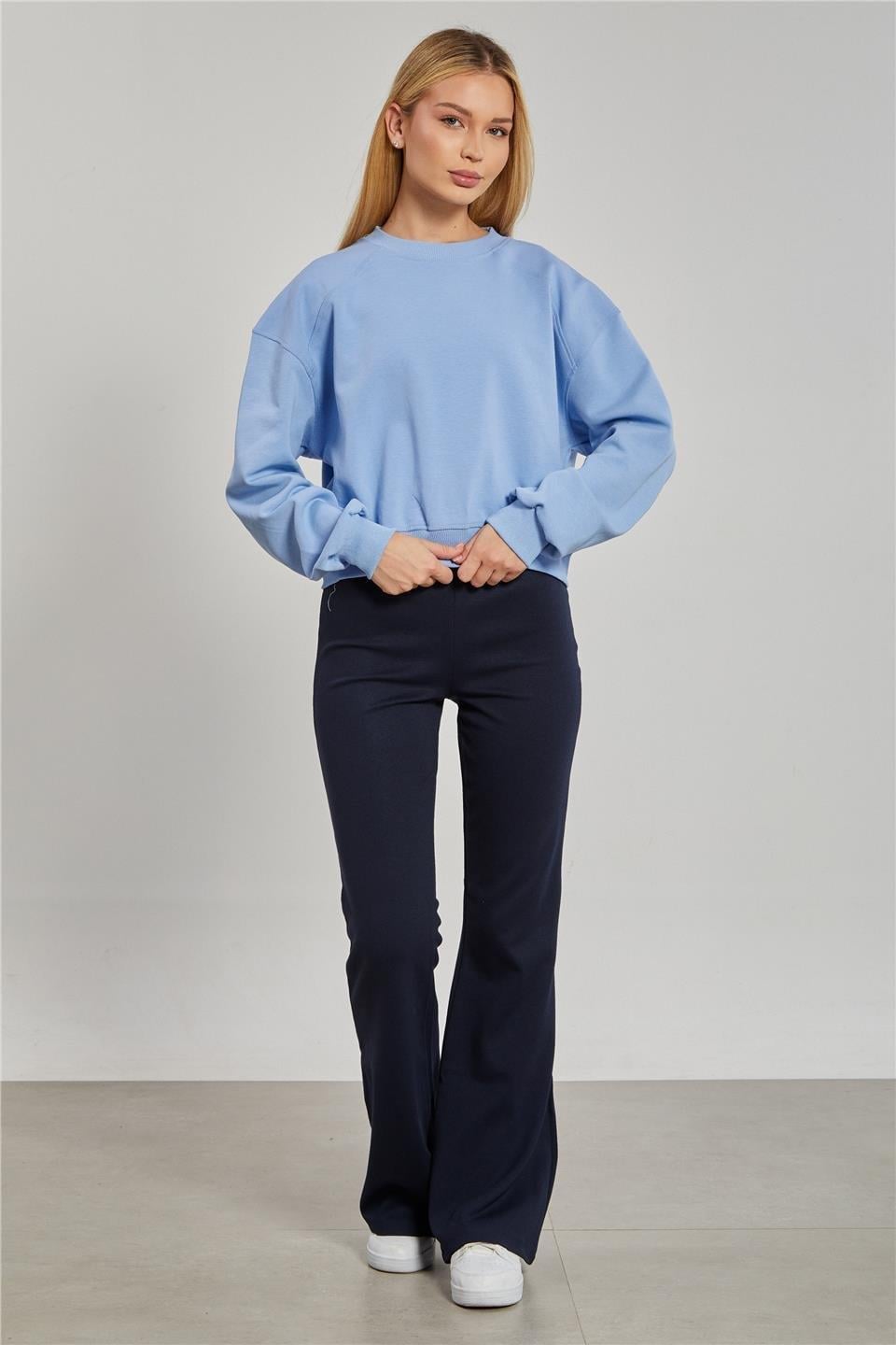 Reglon kol kısa sweatshirt-10699 - Bebe Mavi