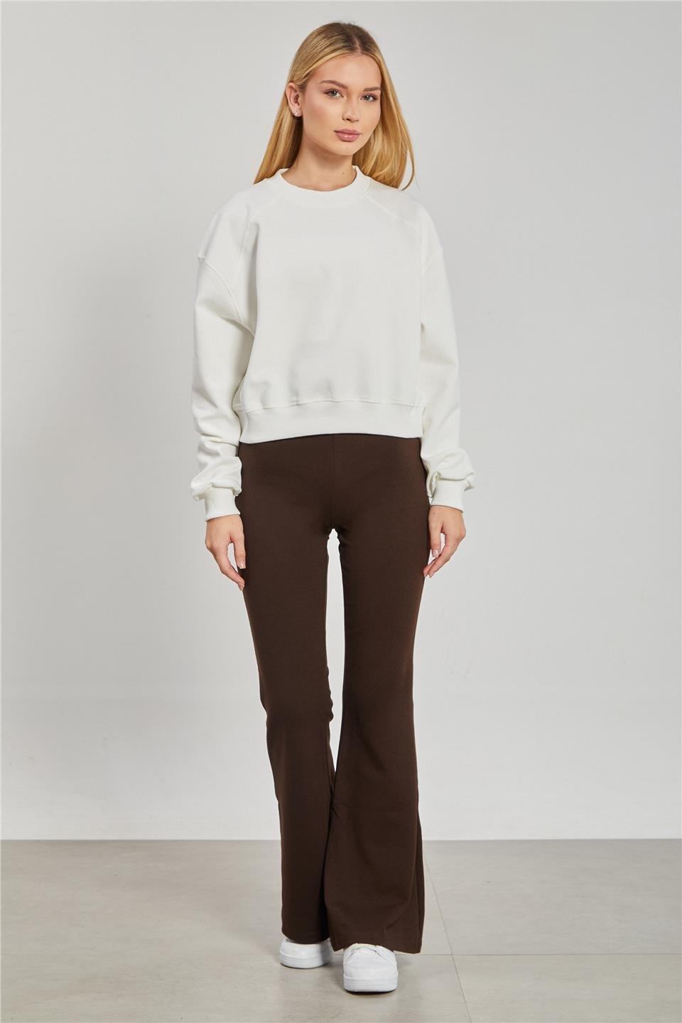 Reglon kol kısa sweatshirt-10699 - Ekru