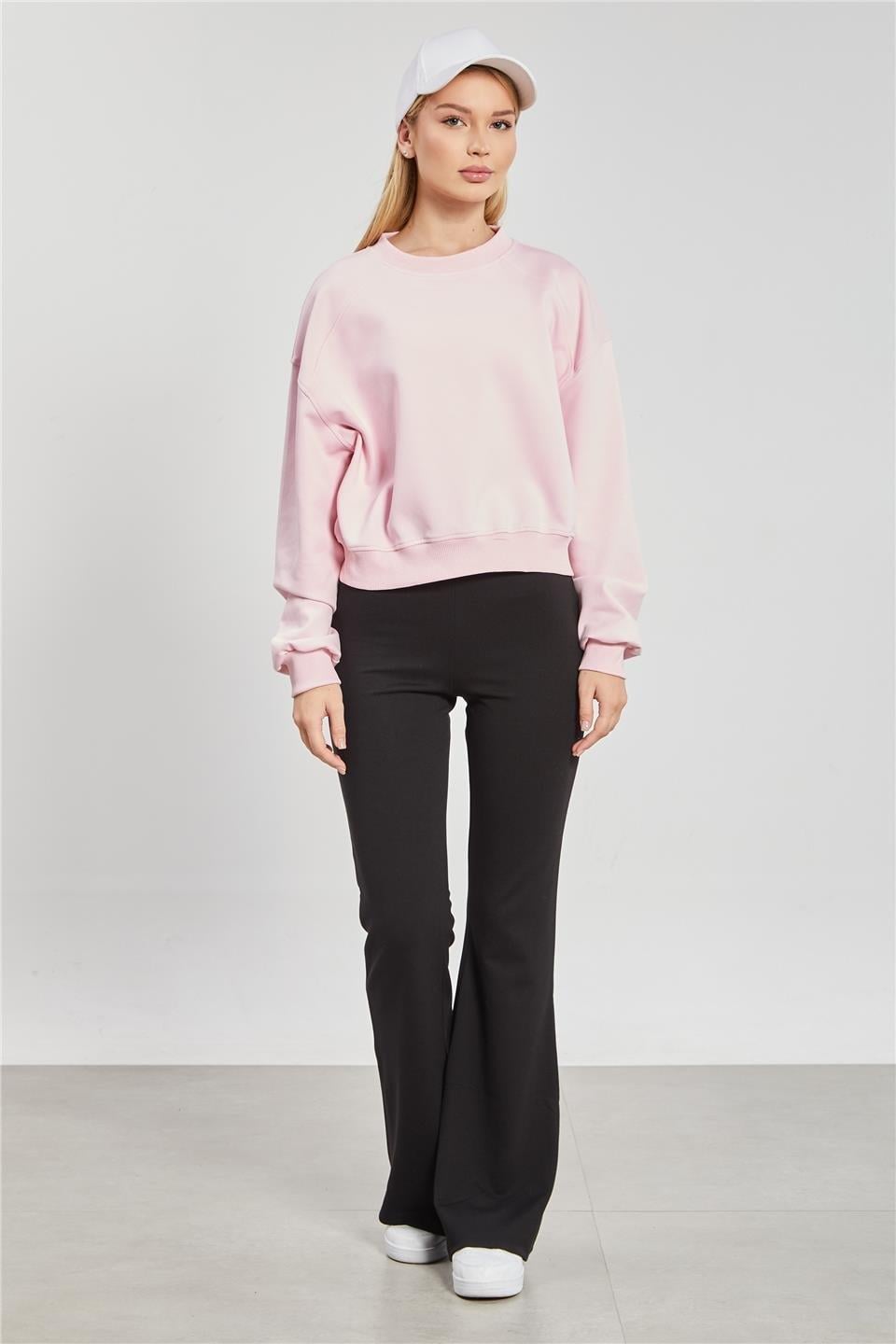 Reglon kol kısa sweatshirt-10699 - Toz Pembe