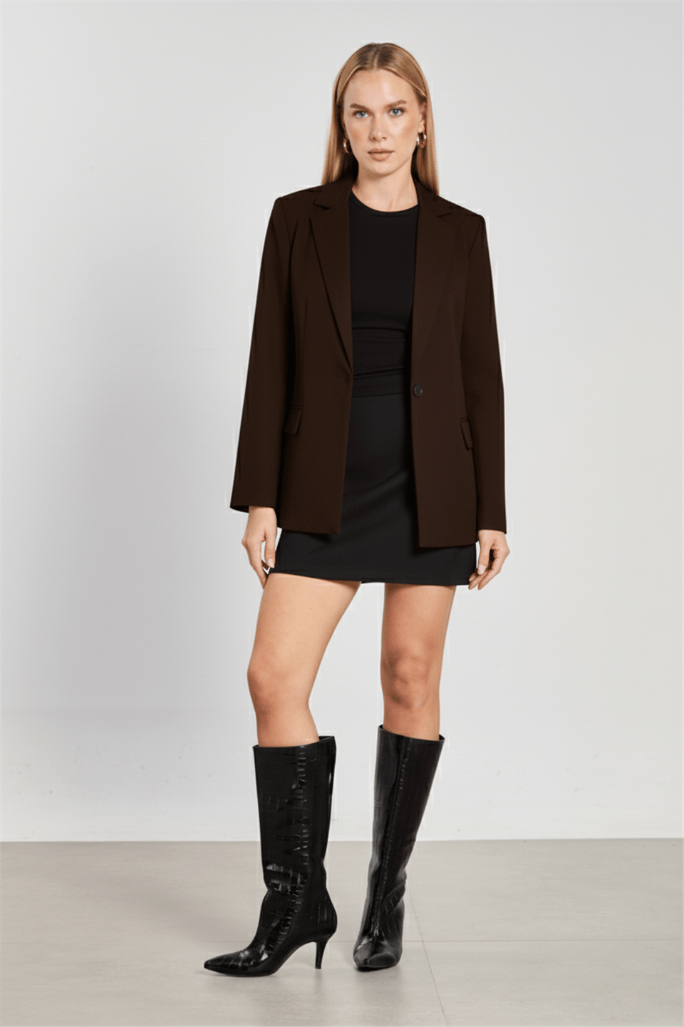 Tek düğmeli blazer ceket-2787 - Kahve