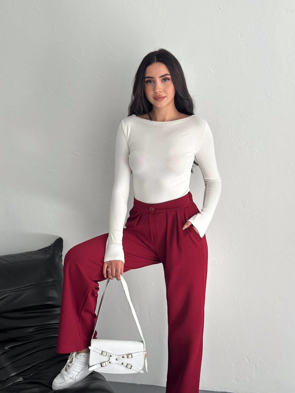 TEK DÜĞMELİ BOL PAÇA PANTOLON-1792 - BORDO