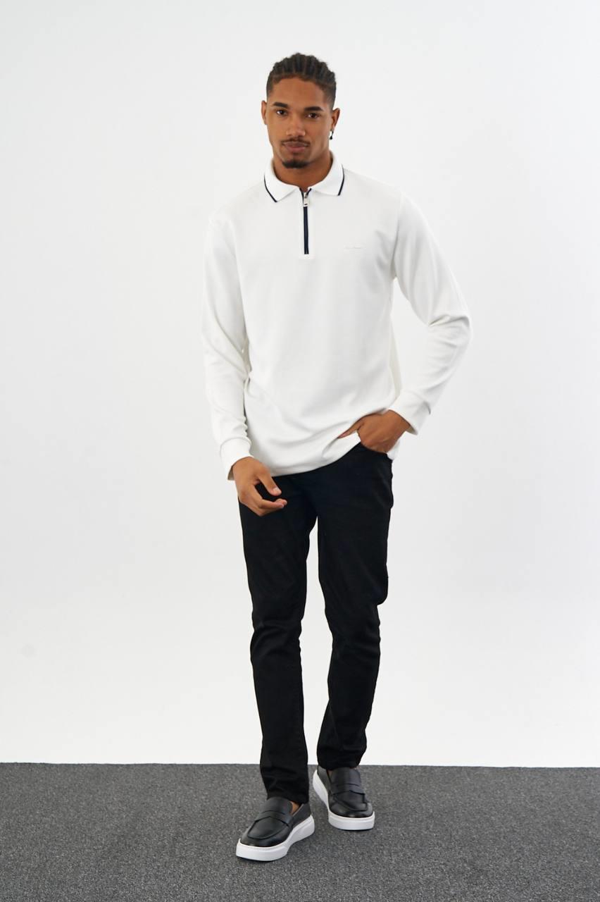 TRİKO YAKA FERMUARLI SWEATSHIRT-2026 - BEYAZ