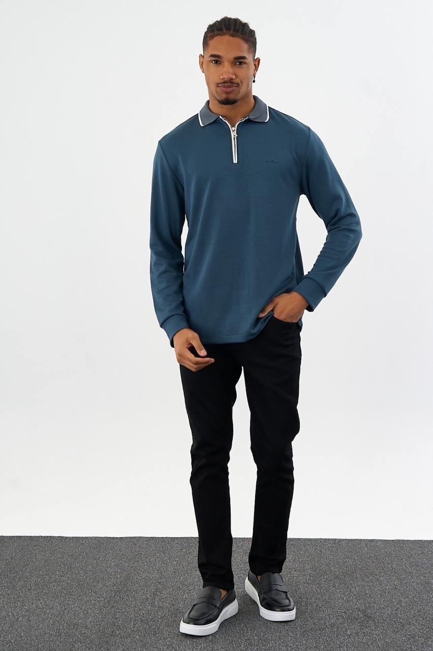 TRİKO YAKA FERMUARLI SWEATSHIRT-2026 - PETROL
