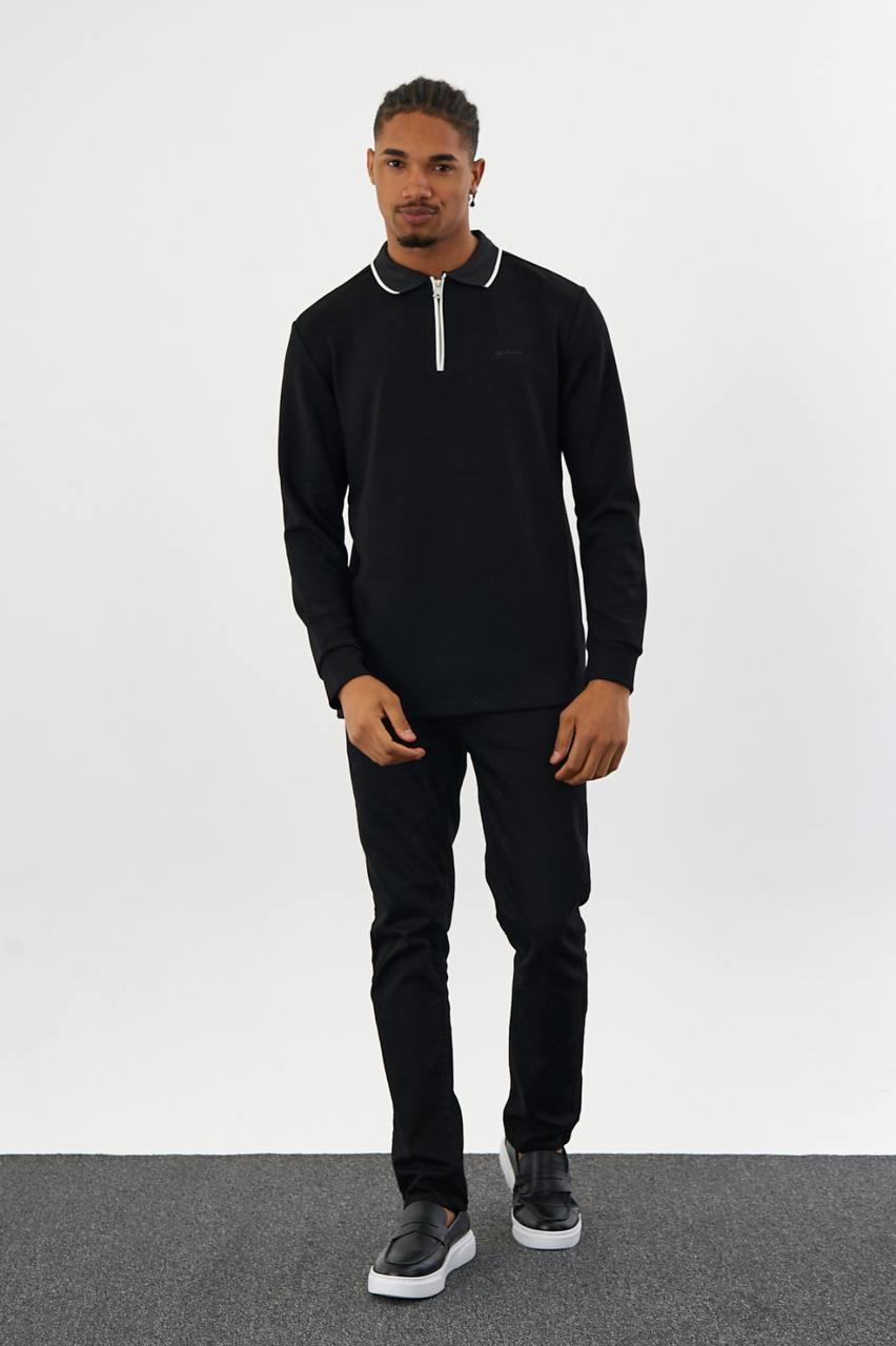 TRİKO YAKA FERMUARLI SWEATSHIRT-2026 - SİYAH