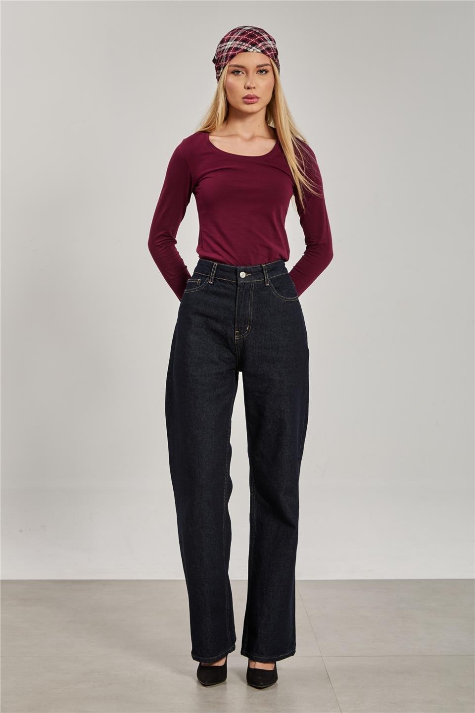U yaka uzun kol body-K652 - Vişne