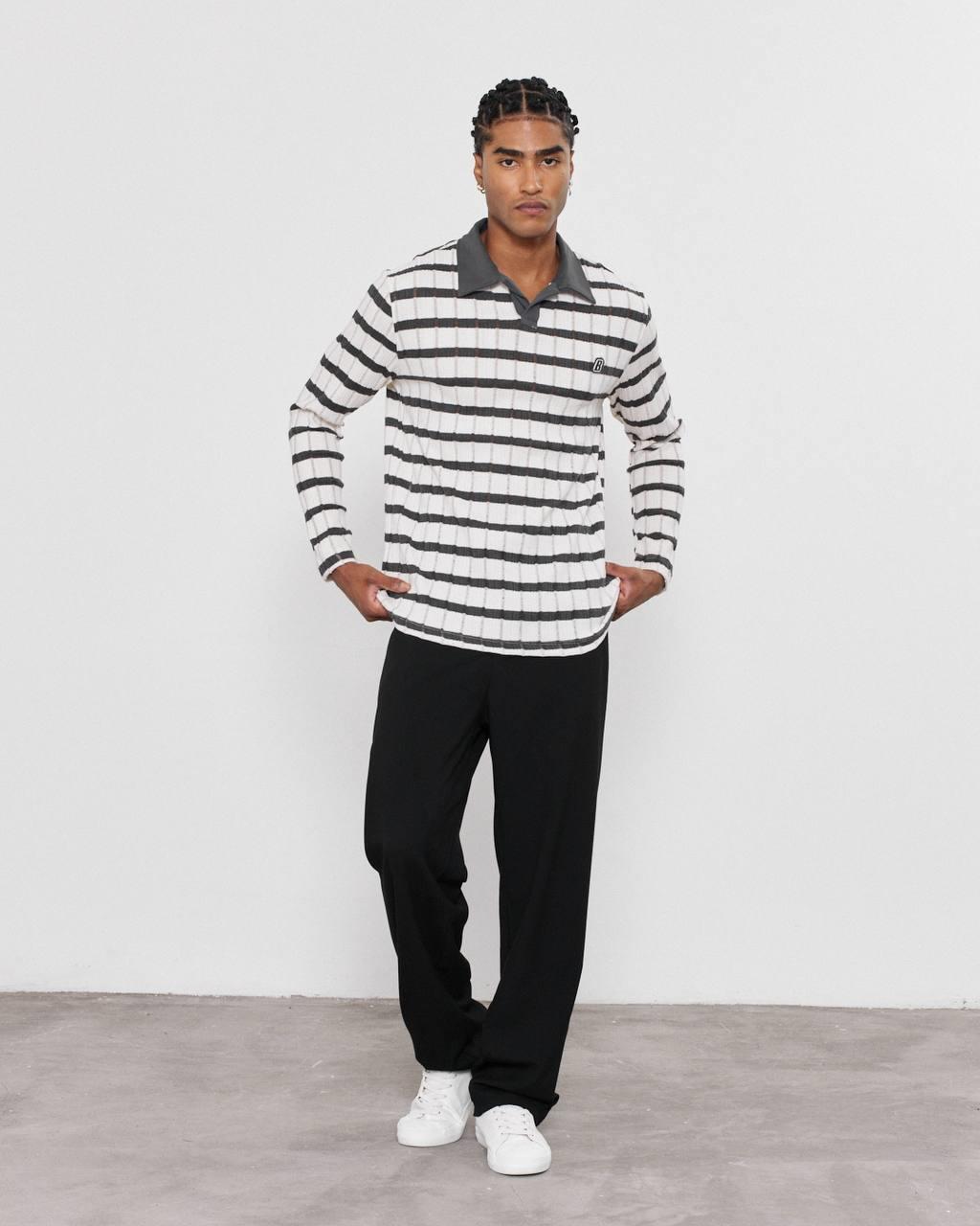 YAKA PATLI ÇİZGİLİ SWEATSHIRT-2024 - FÜME