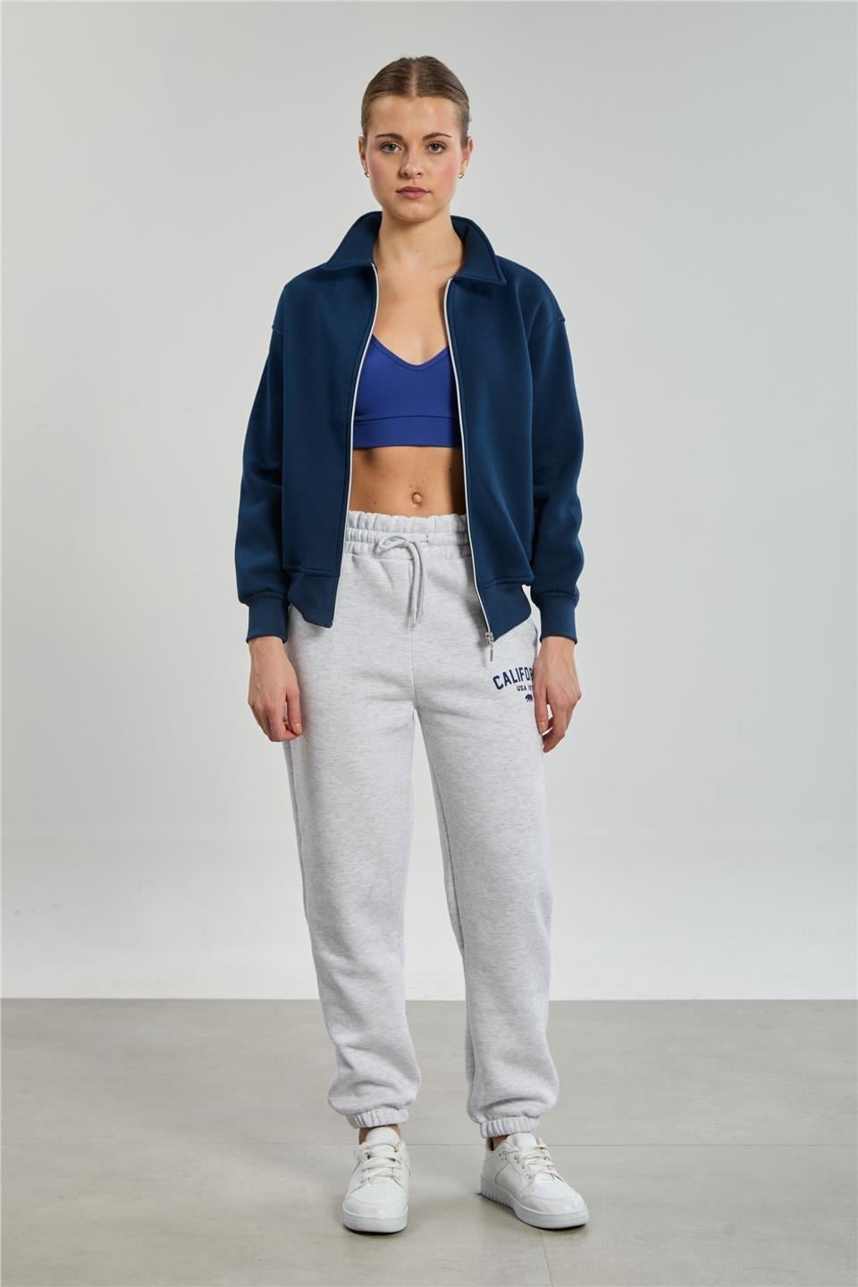 Yakalı fermuarlı sweatshirt-DVN1244 - Lacivert