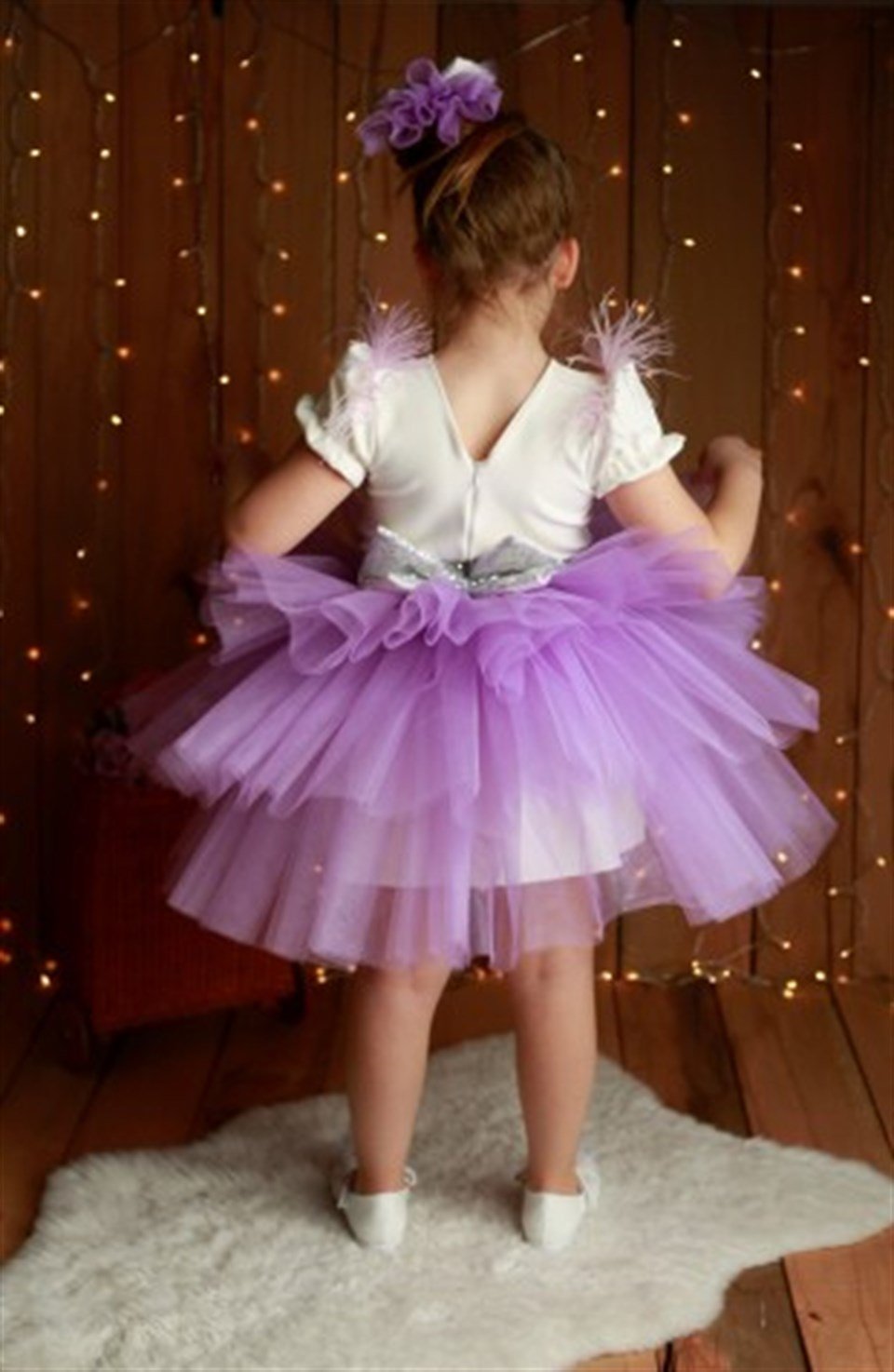 Kız Çocuk Kabarık Tüllü Lila Elbise
