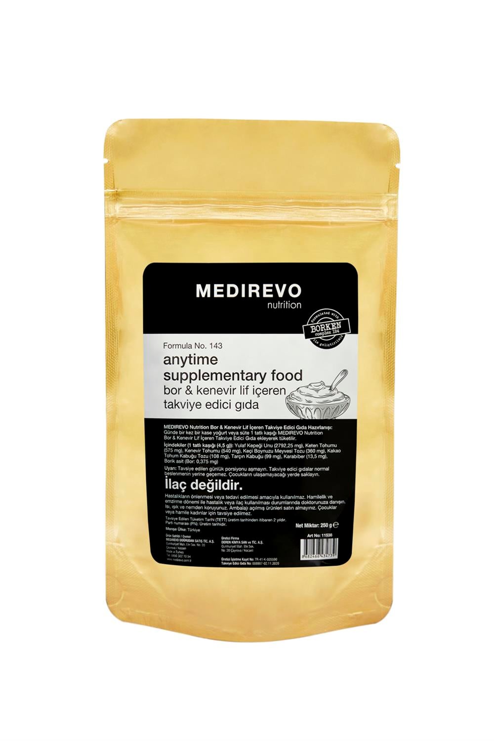 MEDIREVO Formula No. 143 -  Bor & Kenevir Lif İçeren Takviye Edici Gıda