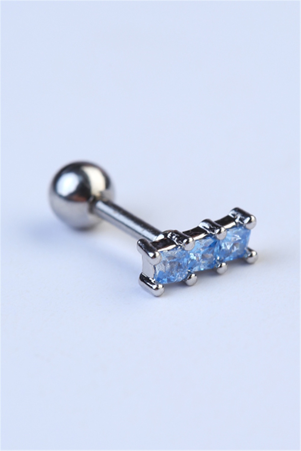 3 Kare Baget Mavi Taş Silver Piercing