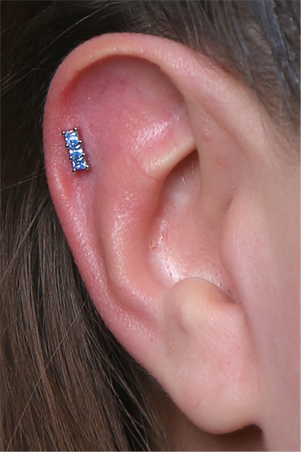 3 Kare Baget Mavi Taş Silver Piercing