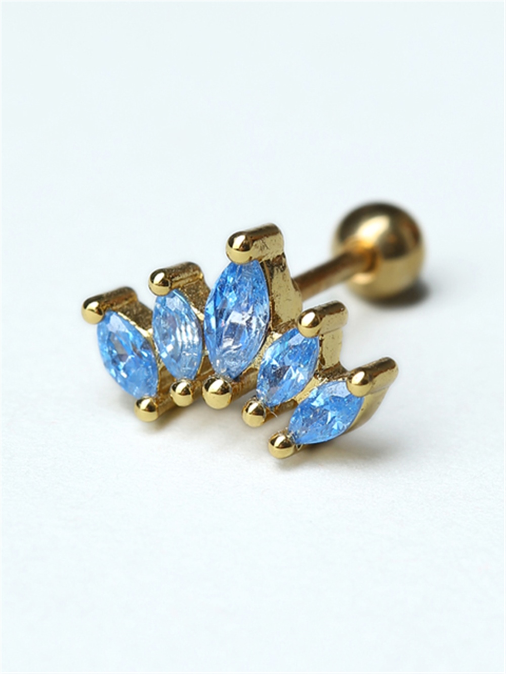 Beşli Markiz Mavi Taş Gold Piercing