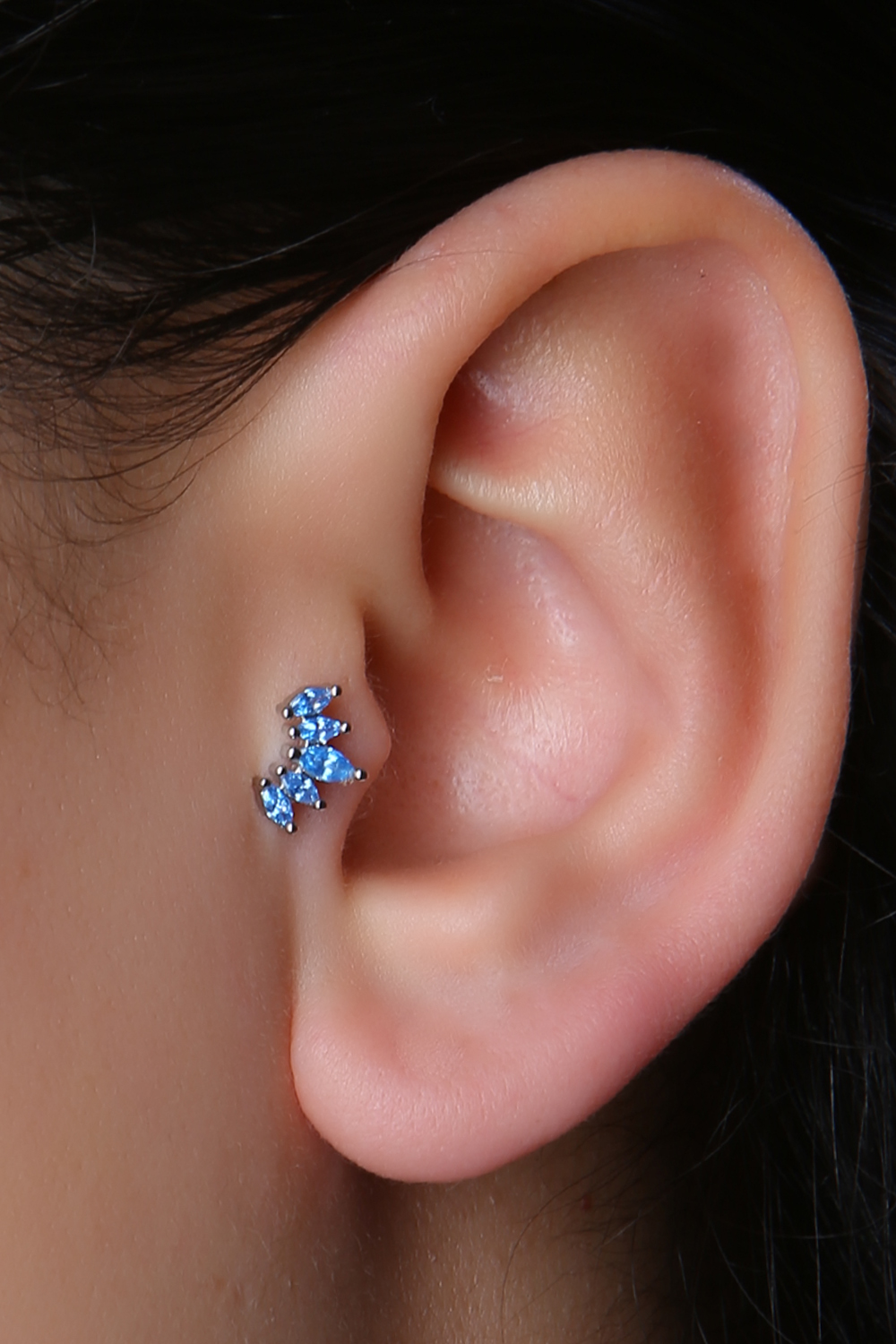 Beşli Markiz Mavi Taş Silver Piercing