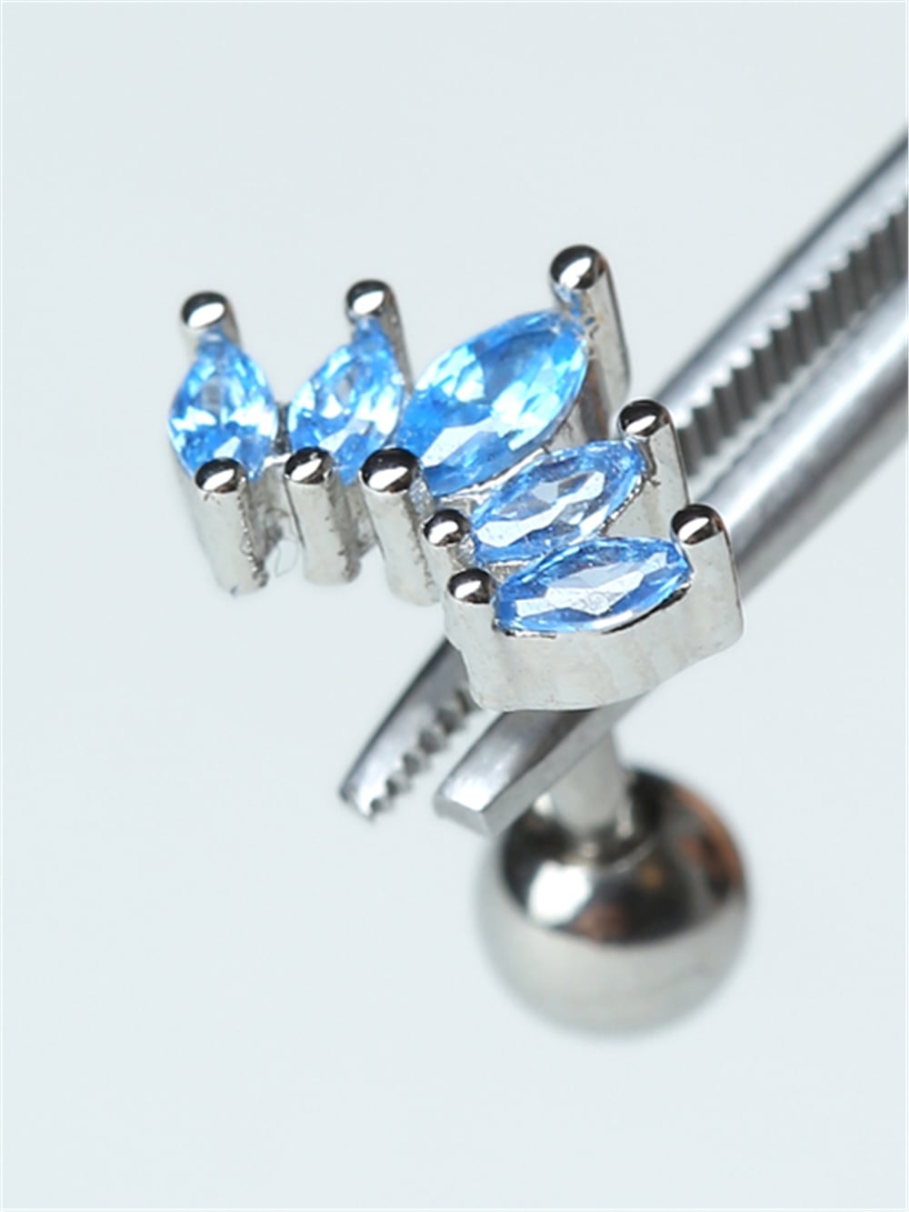 Beşli Markiz Mavi Taş Silver Piercing